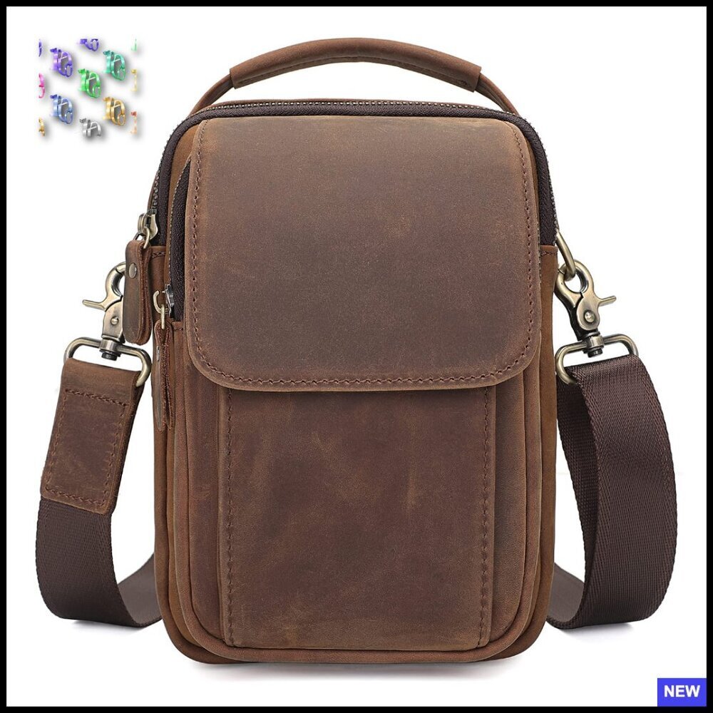 Leather Messenger Bag Crossbody Sling Vintage Travel Daypack Magnetic Buckle